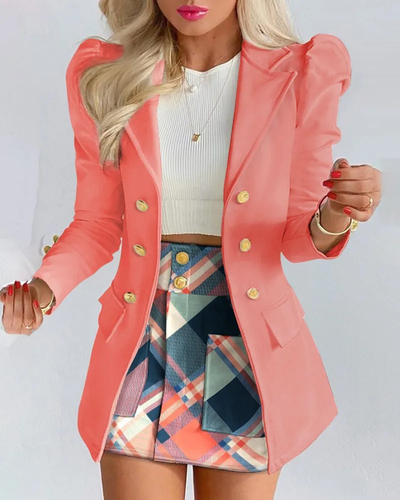 Women Print Two Piece Skirt Sets Mini Skirts A Line Slim Fit Casual Long Sleeve Coats Blazer Lapel Single Breatsted Casual Suits image 4