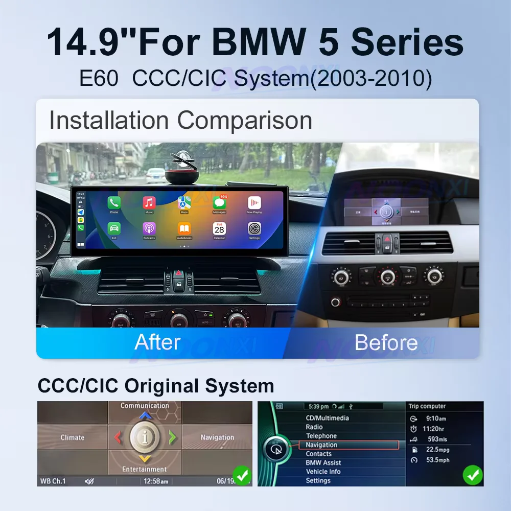 14.9'' Android14 Car Radio For BMW 5 Series E60 E61 E62 CCC CIC System Wireless CarPlay Android Auto Multimedia Player 3k Screen