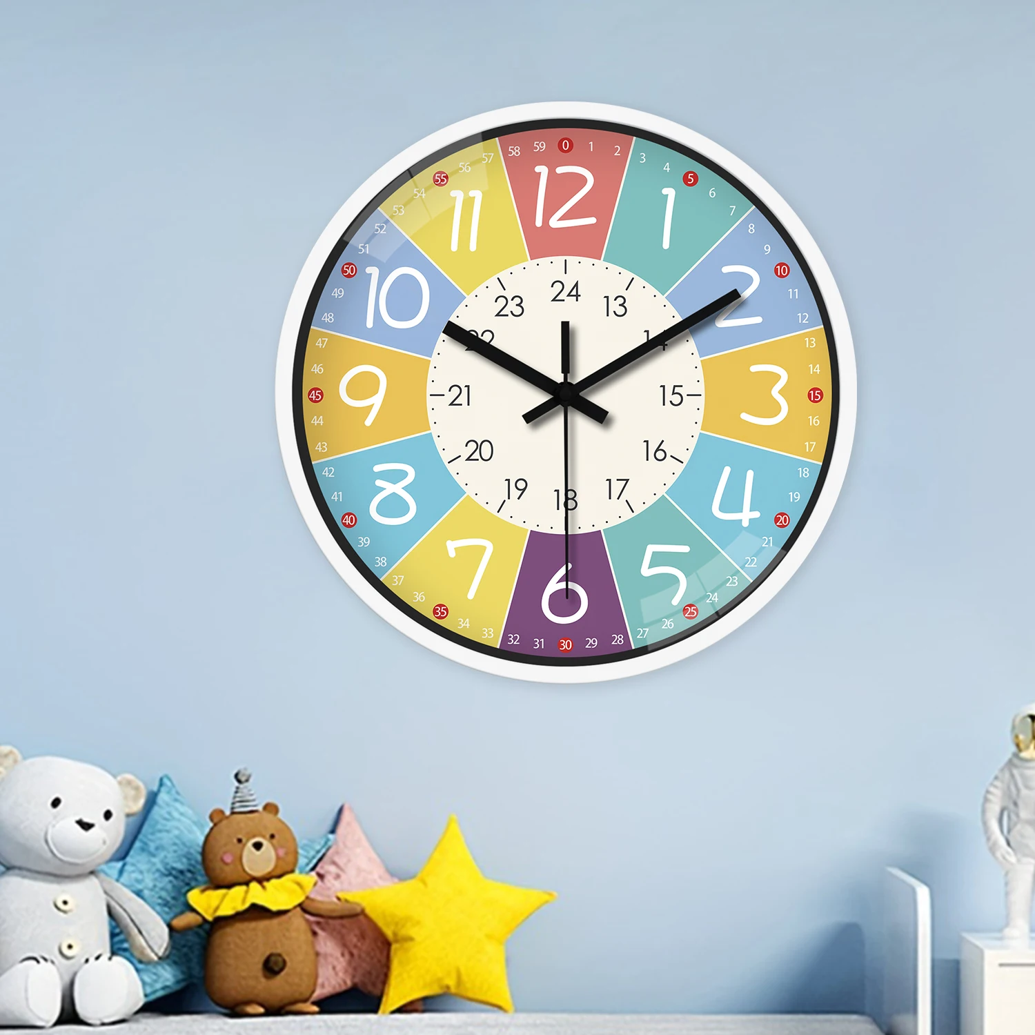 8 Inch Round Wall Clock Modern Design Silent Timepieces for Kids Sitting Room Bedroom Learning Clocks Decoration Accessories view 2