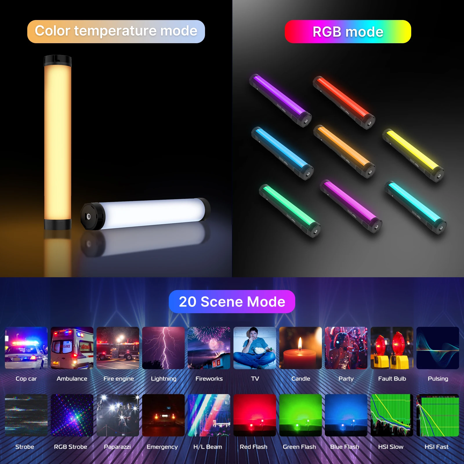 Ulanzi VL110 Handheld RGB Light Tube Stick Video soft Light 2500-9000K LED Photography Stick LED Light Wand ricaricabile