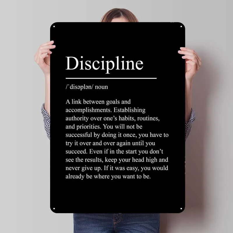 Discipline Text Art Metal Sign Poster Bedroom Decoration Tinplate Sign Plaque for Wall Art Decoration Man Cave Home Decor Retro