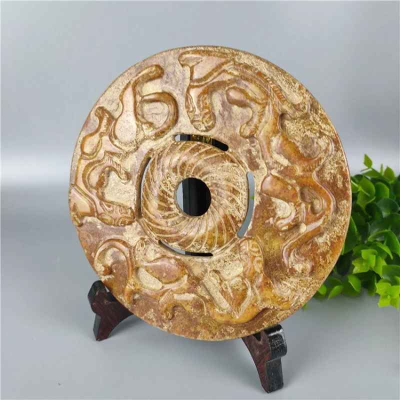 Supply Antique Miscellaneous Antique Old Crafts Xiuyan Jade Red Dragon Double-Sided Work Jade Furniture Furnishing Articles Whol