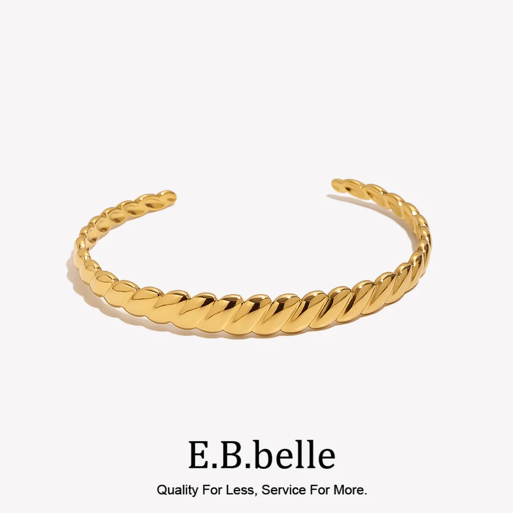 E.B.belle 18K Vergoldetes Gedrehtes Offenes Armband Rostfreier Stahl Wasserdichter Armreif Mode Minimalistischer Damenschmuck Accessoires
