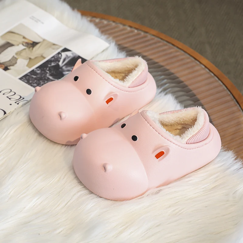 Children Indoor Slippers Winter Warm Shoes Kids Mum Dad Home Floor Slipper Cartoon Style Anti-slip Boys Girls Cotton Footwear