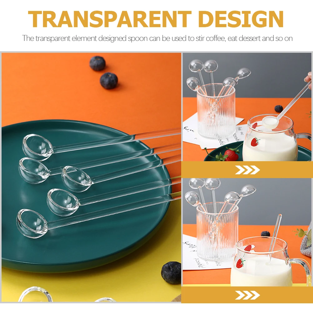 

6Pcs Transparent Coffee Spoons Glass Teaspoons for Dessert Milk Juice Ergonomic Design Wear-Resistant Home Bar Utensils