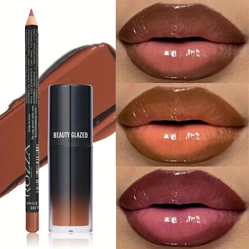 2 Pçs/set Delineador Labial Suave E Conjunto de Óleo Labial Nutritivo, Nutritivo À Prova D' Água, Hidratante de Longa Duração