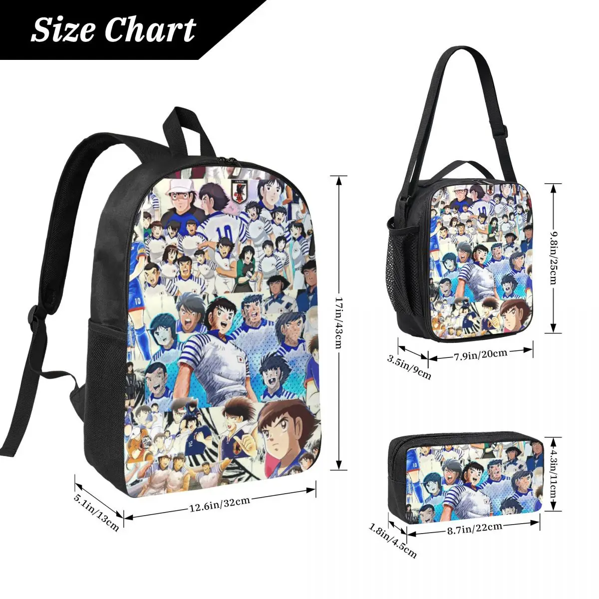 Pin Captain Tsubasa Backpack Student BookBag School Bag Computer Shoulder Bags 3ps Insulated Lunch Bag Pencil Case
