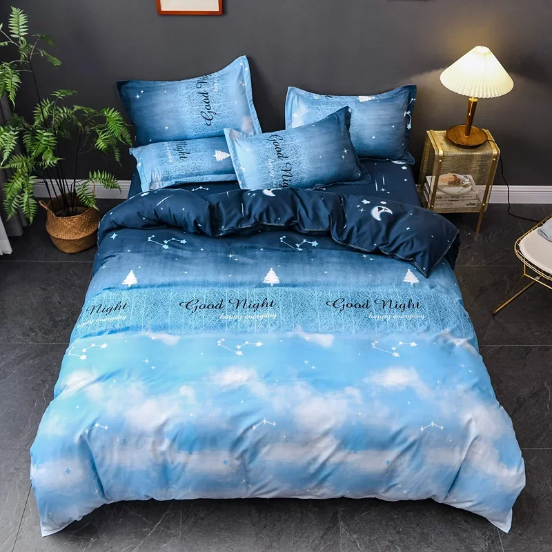 Blue Galaxy Comforter Cover Romantic Starry Sky Duvet Cover Moon Reversible Bedding Set for Kids Boys Teens Women Bedroom Decor