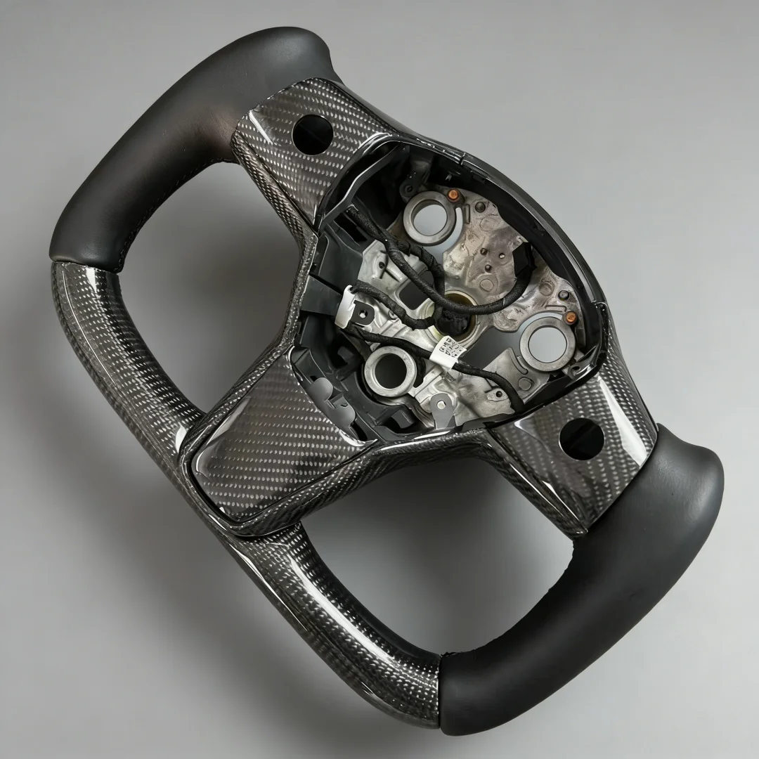 For Tesla Model Y Model 3 Car Steering Wheel Modification D-shaped and U-shaped Leather  Carbon Fiber Steering Wheel