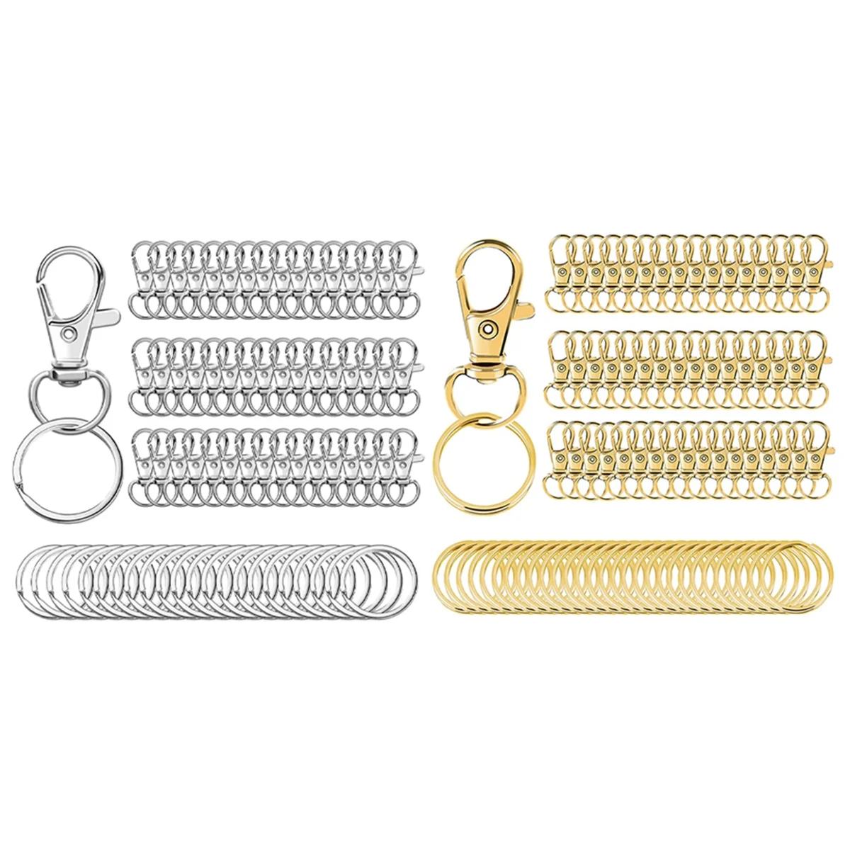 100Set Metal Swivel Snap Hooks with Key Rings for Keychain Clip, Lanyard, Key, Art Crafts, Silver+Gold