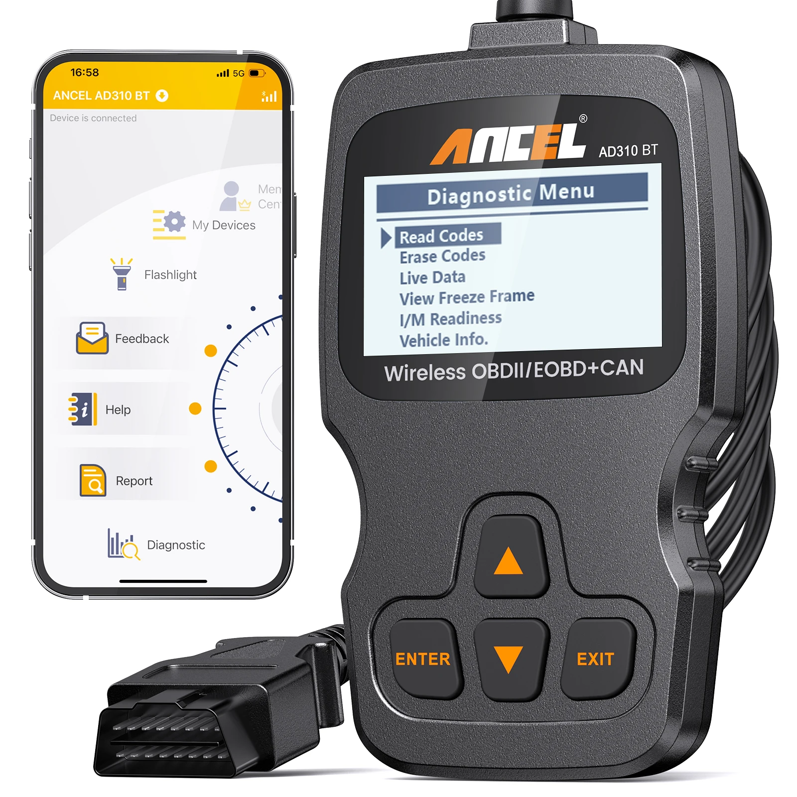 

2025 ANCEL AD310 BT OBD2 Scanner Car Vehicle Check Engine Light Code Reader with 2-Year Warranty 12V DC Diagnostic Tool