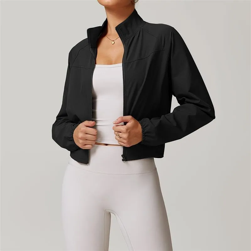 LULU FLORA Women's Quick-Dry Stand Collar Yoga Jacket Thin Windproof Outdoor Running Fitness Long Sleeve Sports Coat