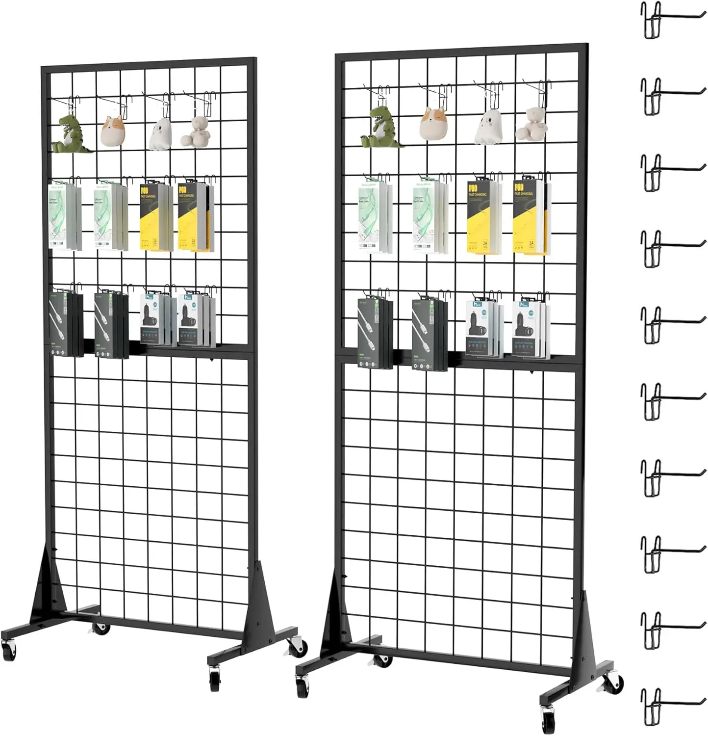 

2-Pack 2'x5.5' Ft Gridwall Panel Display Stands 2'x5.5' Ft, Heavy Duty Floor Standing Retail Display Rack with Triangle Base