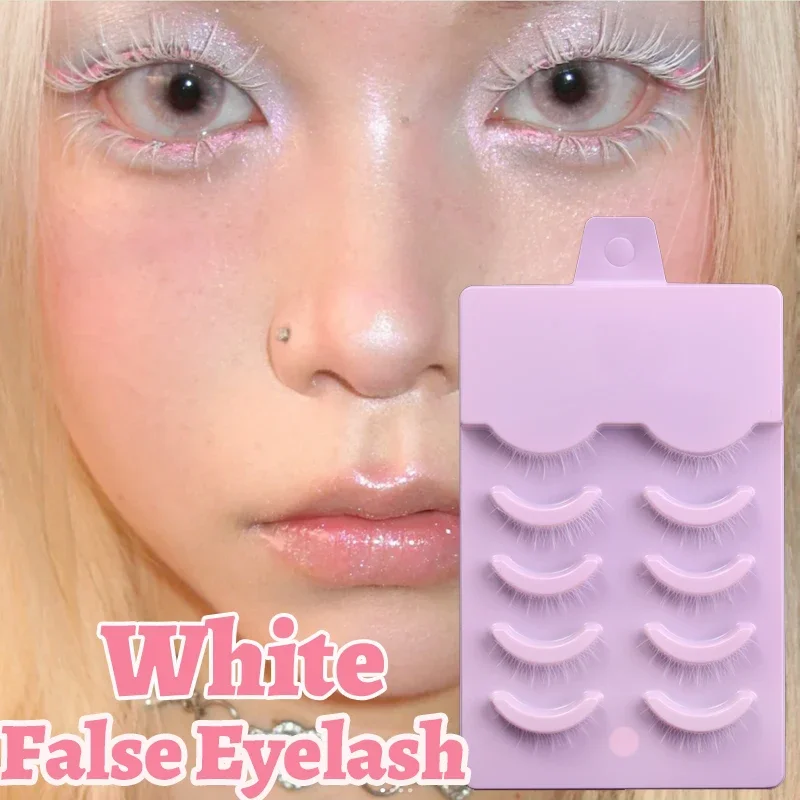 5 Pairs Wispy White Eyelashe 3D Fluffy Cosplay False Eyelashe Extension Soft Cross Manga Lashes Natural Clear Band Lashes Makeup