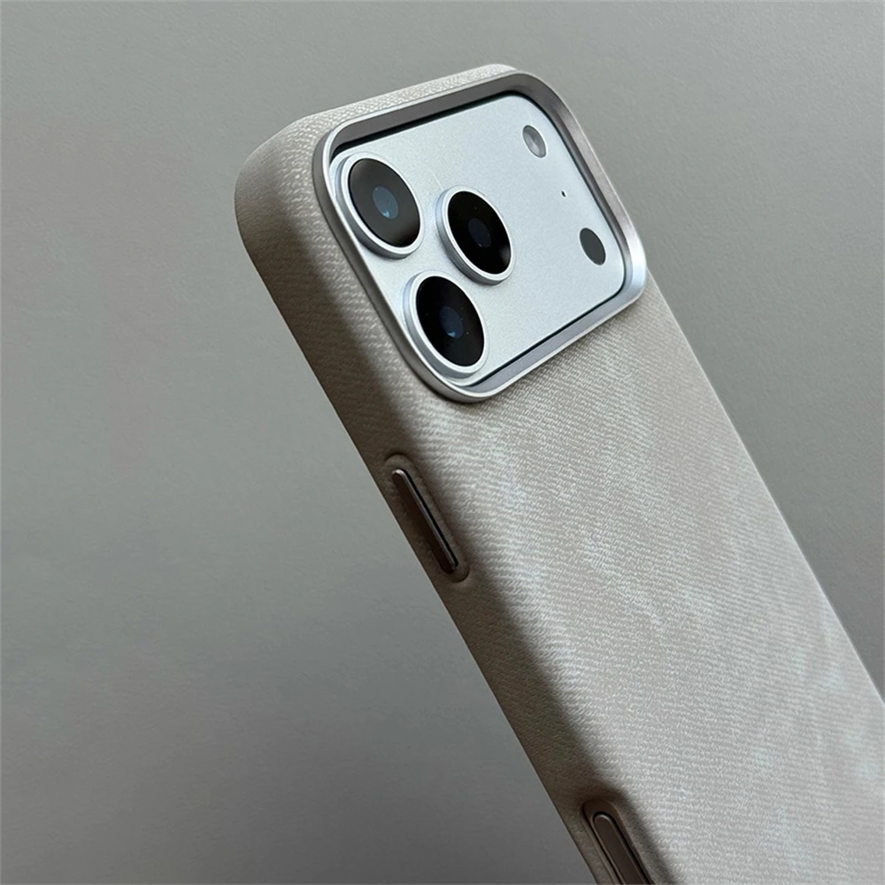 Luksusowe etui magnetyczne z teksturą skóry i włókien do iPhone 18 17 Pro Max 16 15 14 13 12, kompatybilne z bezprzewodowym ładowaniem MagSafe, odporne na wstrząsy. — zdjęcie produktu 5