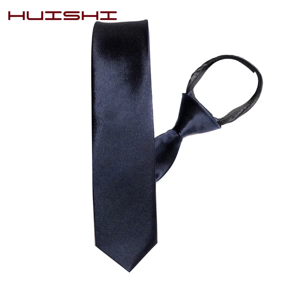 HUISHI Black Tie Clip On Tie cravatte di sicurezza per uomo donna Slim stretto cravatta rosso blu Slivery Solid cravatta per uomo camicie Suit