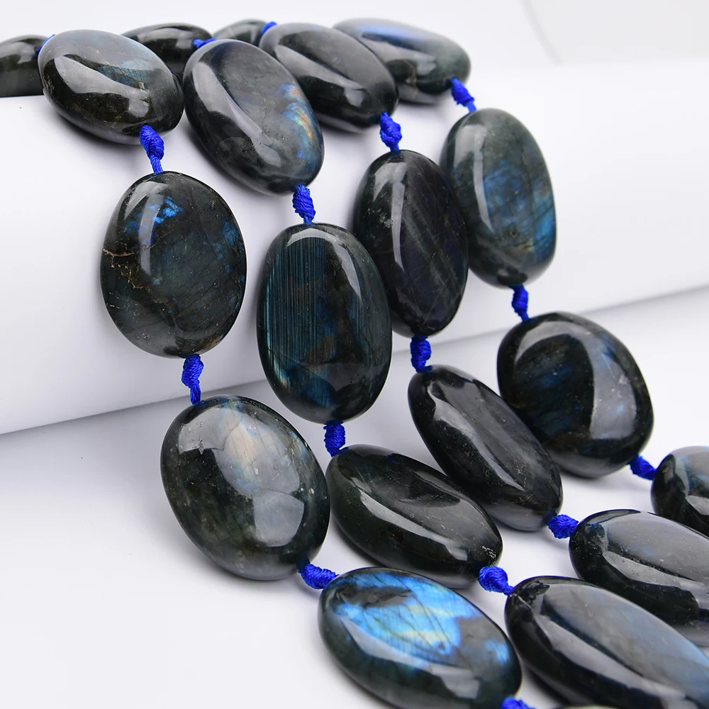 APDGG Large Size Natural Labradorite Shining Stone Smooth Nugget Loose Pendant Beads Strand 15'' Jewelry DIY