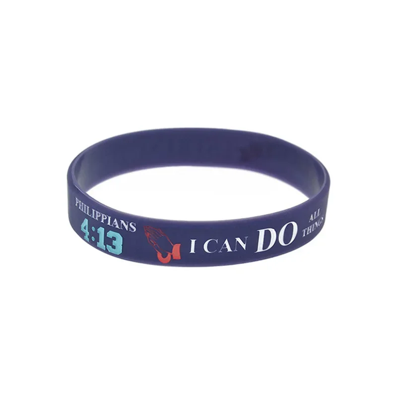 50 Pcs Jesus Philippians 4 13 Silicone Rubber Wristband I can do all things Deep Blue Bangle