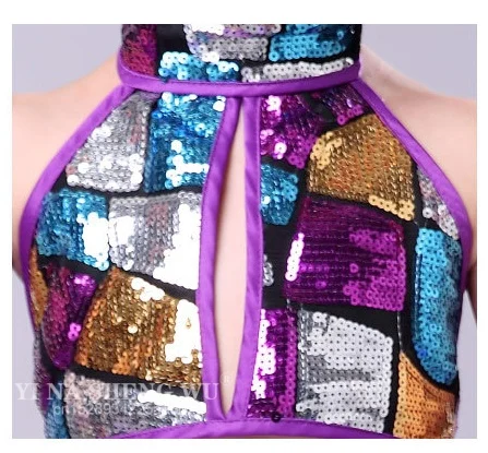 Dziewczęca sukienka do baletu z cekinami, strój do tańca jazzowego dla dzieci, kostiumy taneczne dla dzieci, zestaw kostiumów na występy sceniczne: top + spódnica