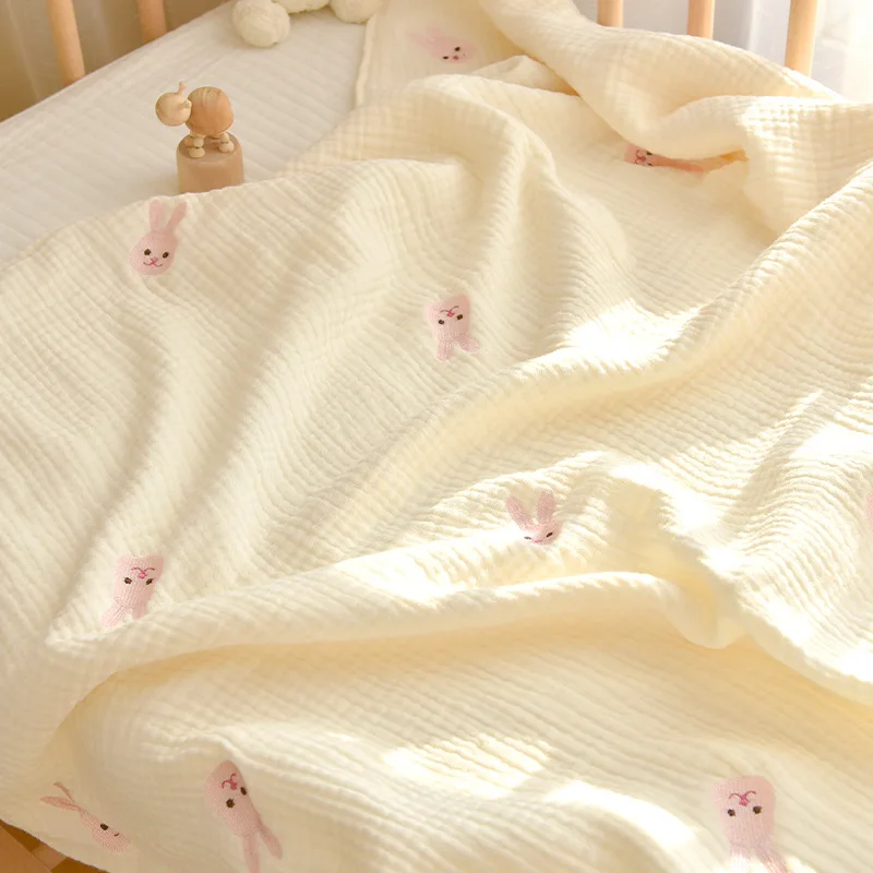 

Korean Newborn Baby Boys Girls Blanket Cotton Warm Quilt Veil Cartoon Bear Toddler Blanket Musline Swaddle 100 X 120cm