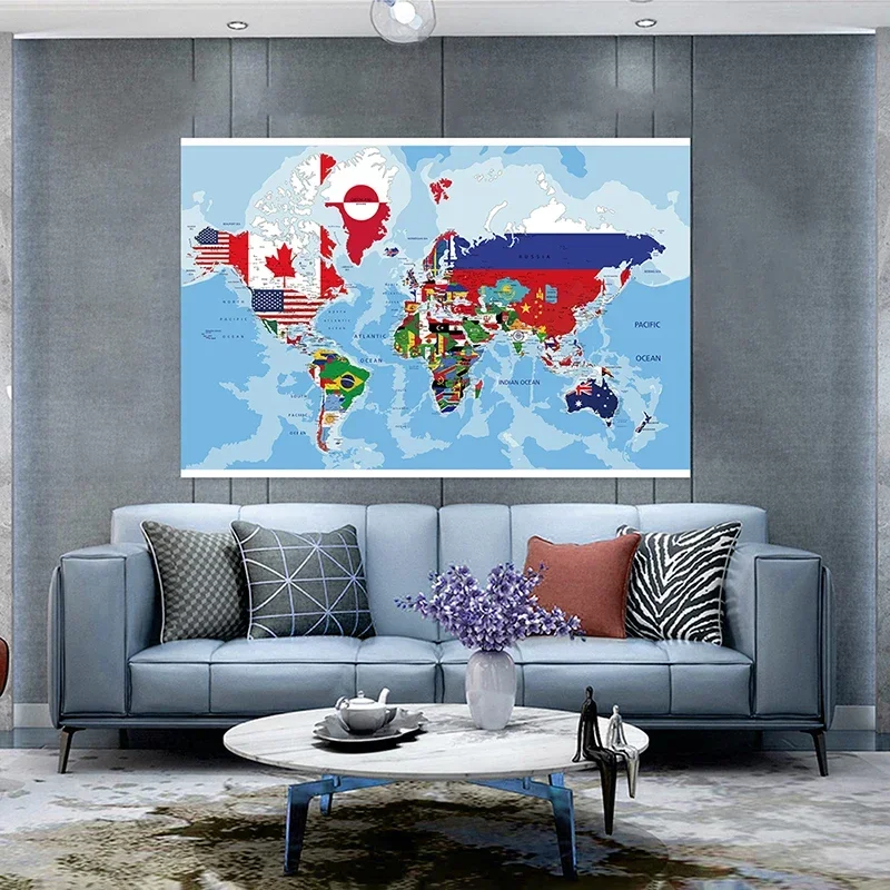 120*80cm Map of World Non-woven Canvas Painting Wall Art Poster Unframed Prints Classroom Office Study Supplies Home Decor