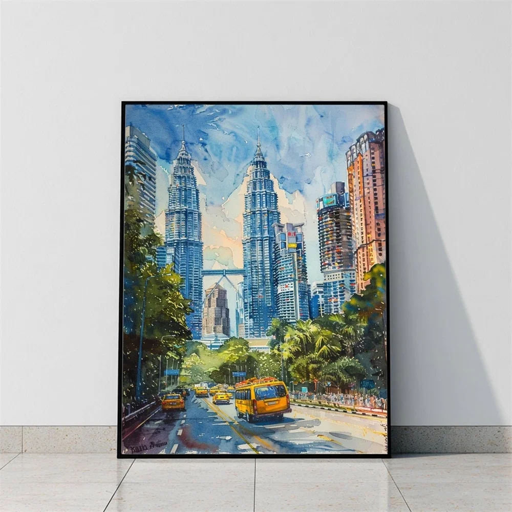 Kuala Lumpur Malaysia Asia Watercolor Print Travel Art Poster Mount Kinabalu Travel Print Mount Kinabalu Landscape Canvas Print