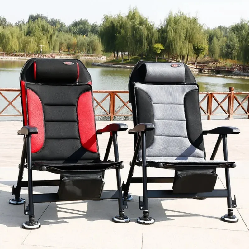 Outdoor Retractable Fishing Chair Adjustable 5-Position Folding Chair With Pillow Armrests Portable Camping Fishing Equipment