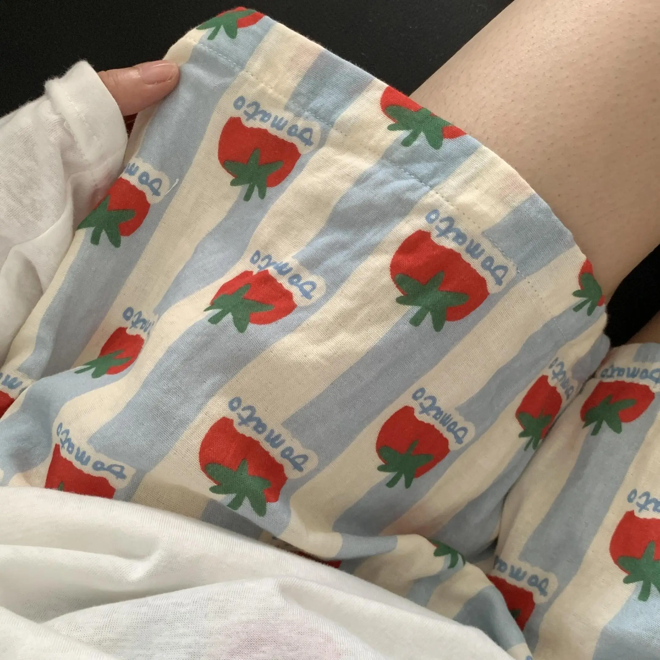 Puro algodão dos desenhos animados pijamas feminino dupla camada gaze casa calças verão casual shorts confortável respirável leve