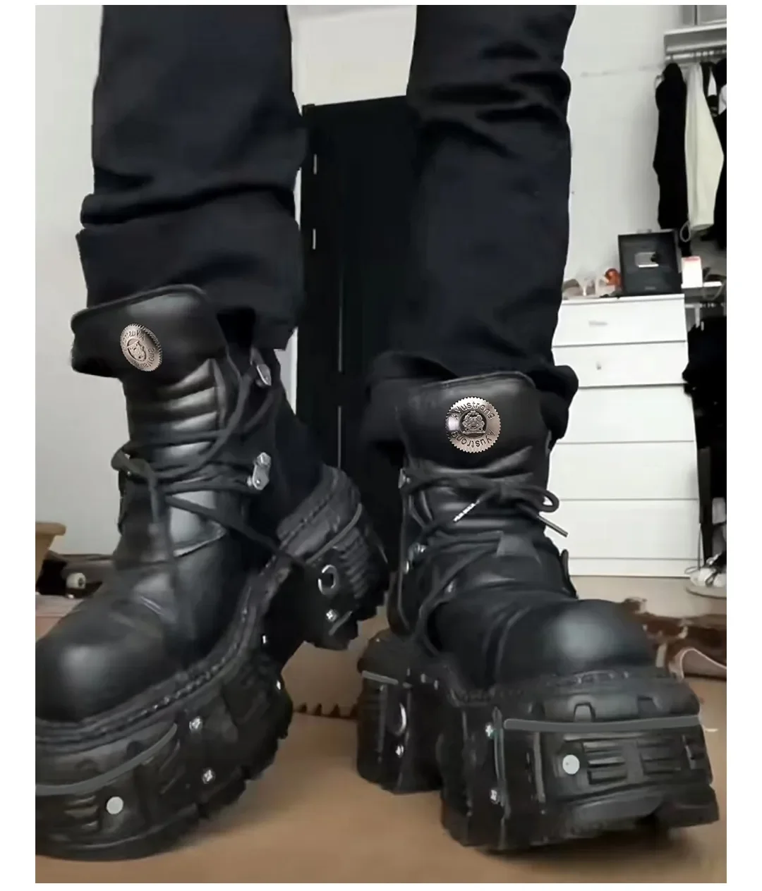 Women's Brand Fashion Platform Couple Ankle Boots Men Retro Punk Style High Heels Metal New Decoration Design Gothic Sneakers