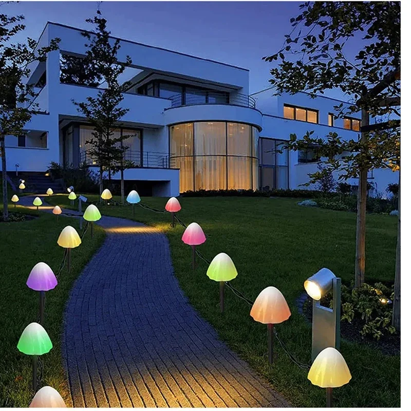 LED Solar Lights String on The Ground Mushroom Outdoor Decoration Various Modes of Garden and Courtyard Waterproof Color Lights