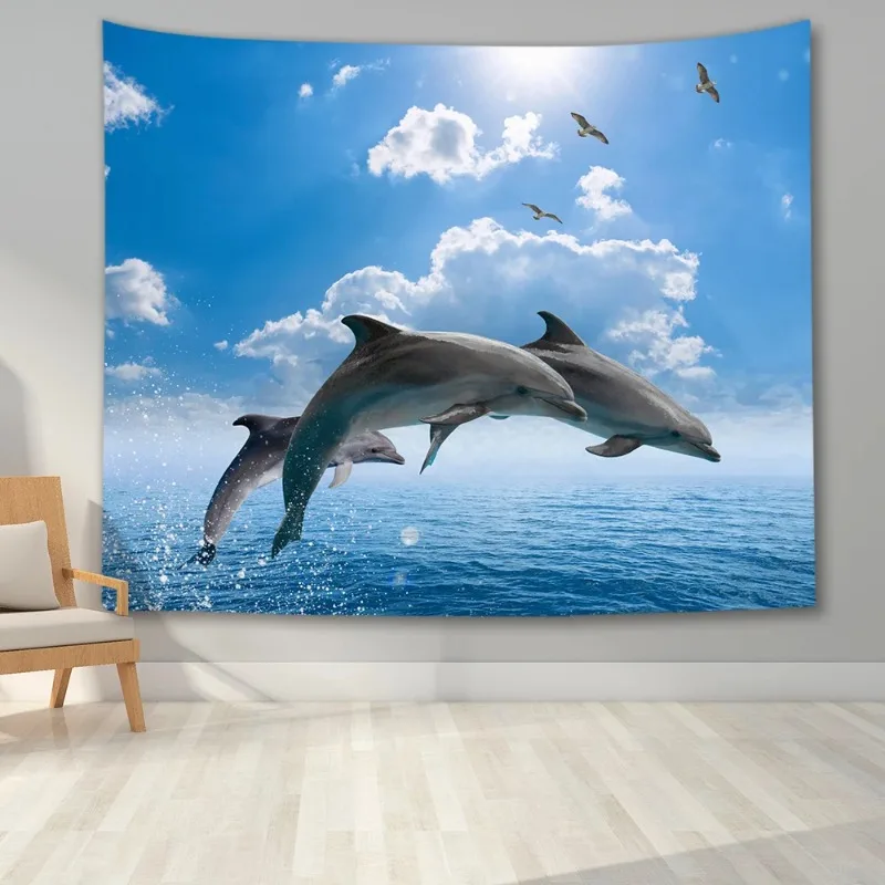 Underwater world tapestry wall hanging turtle shark mermaid dolphin  print   living room bedroom dormitory