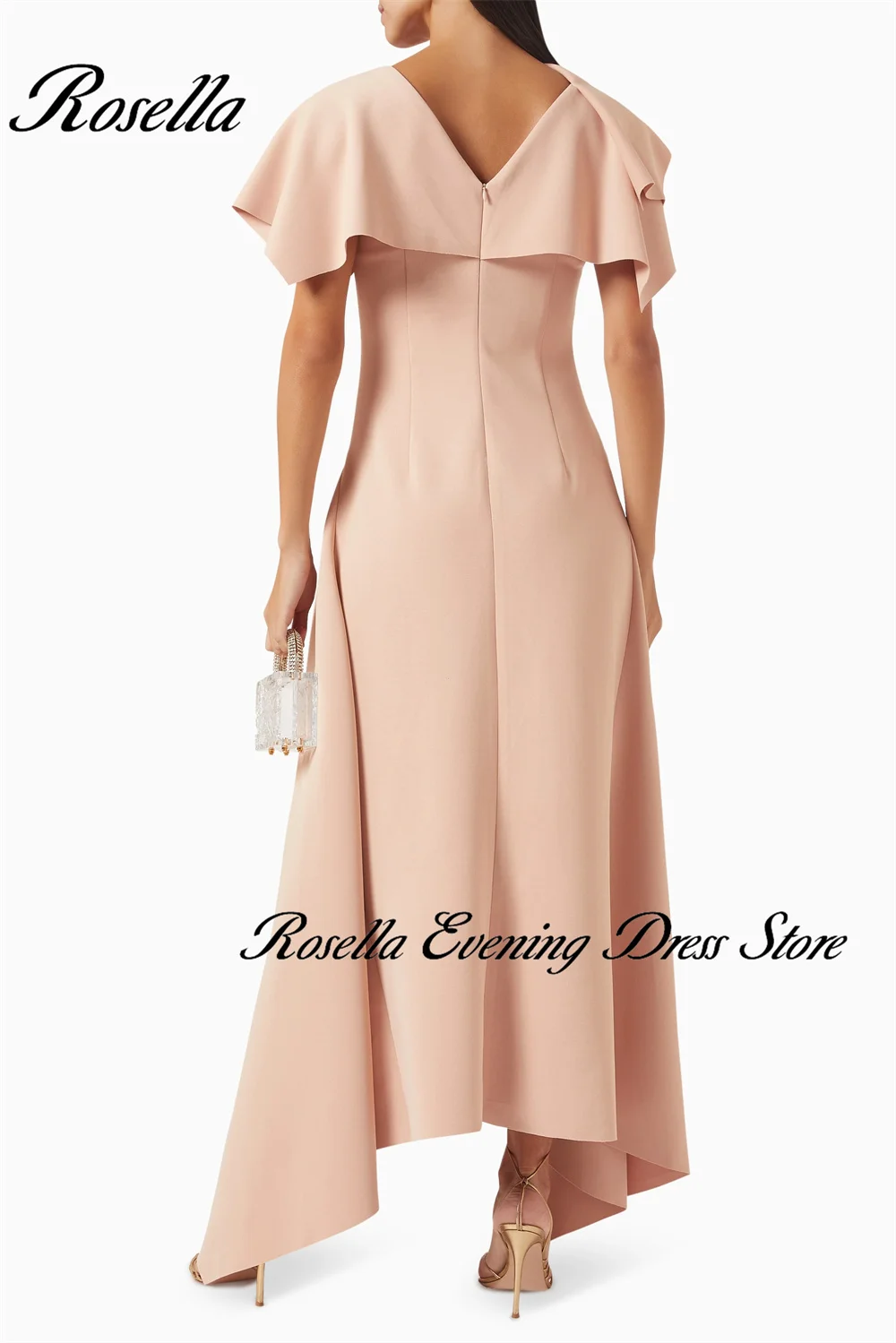 ROSELLA Boat Neck Evening Dresses Ankle Length Asymmetrical A-Line Cape Sleeves Formal Occasions Dress New 2024