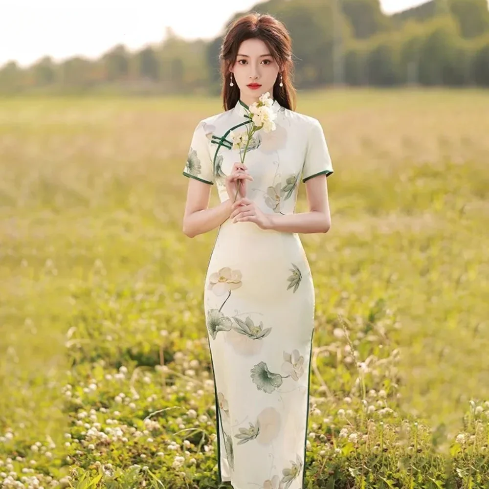 

Новый китайский стиль, элитное женское платье Cheongsam, улучшенное Qipao, новинка 2025, женская летняя китайская одежда, молодежное платье Cheongsam