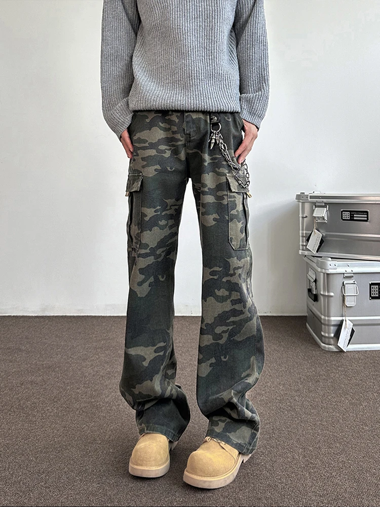 

Военные камуфляжные рабочие брюки, мужские брюки прямого кроя в стиле High Street, модные брюки в стиле ретро American Vibe