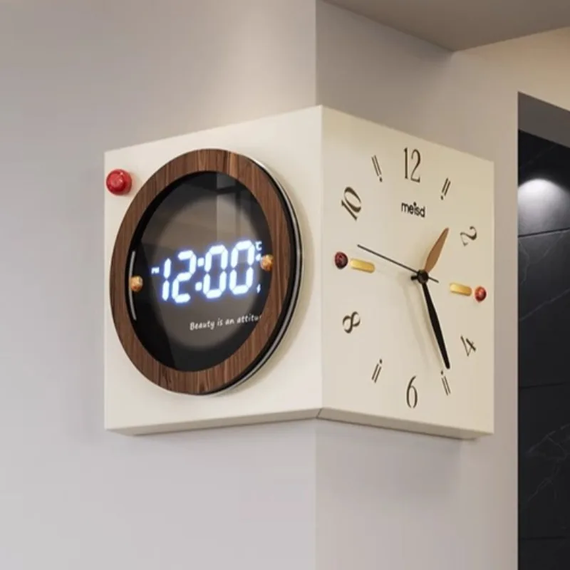 Corner Wall Clock Double Sided Wall Watch Modern Luxury Aesthetic Large Led Clocks Silent Elegant Decorative Living Room Watches