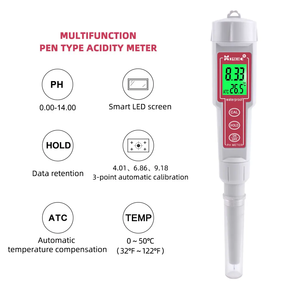 Nova CT-6025 medidor de ph caneta instrução de alta precisão manual proteção à prova dwaterproof água calibração automática 0-14 faixa de medição