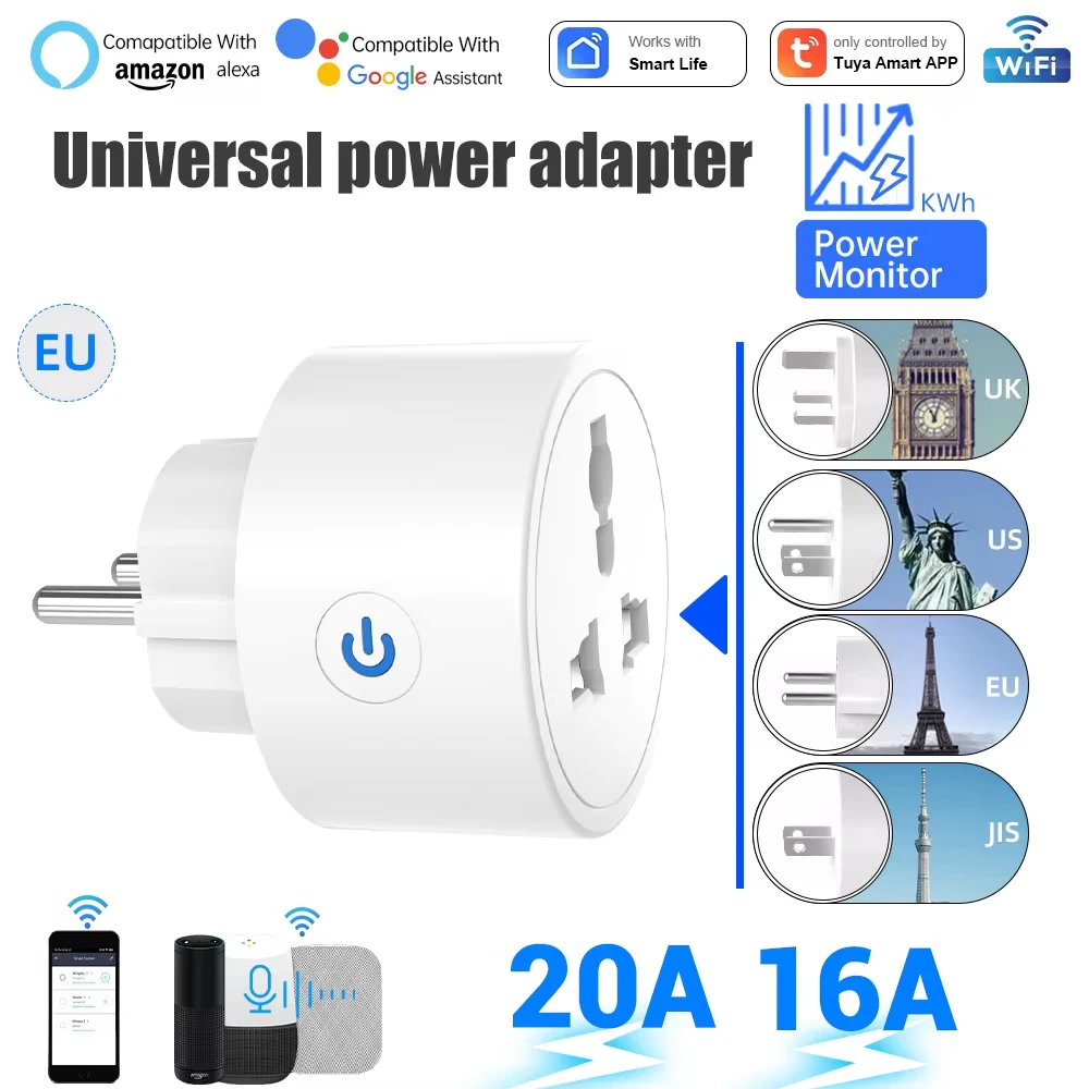

Универсальная розетка Tuya Eu для Великобритании, США, JIS, ЕС, розетка для умного дома, поддержка пульта дистанционного управления Google Home Alexa