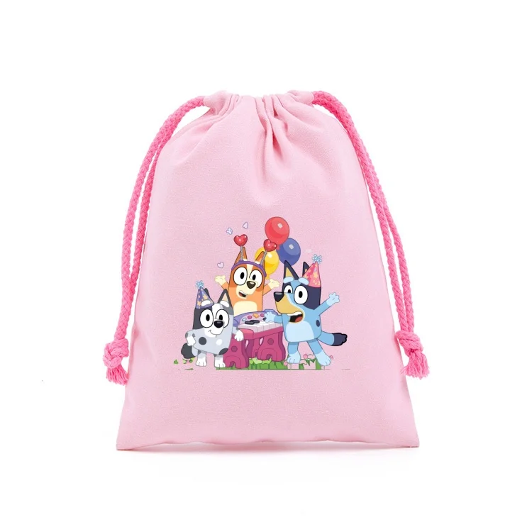 Animation Bluey Portable Canvas Drawstring Pocket Cute Bingoes Cartoon Print Drawstring Bag Travel Business Storage Bag Gifts