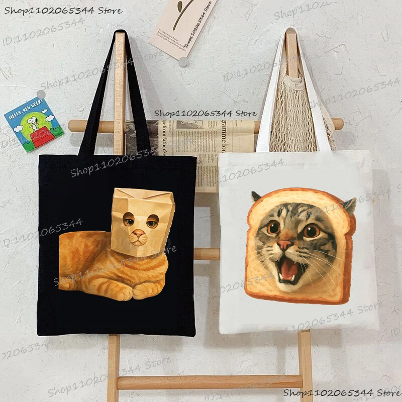

Hippie Cats Funny Meme Anime Fashion Handbag Canvas Bag Tote Ladies Casual men Shoulder Bag Reusable Shopping Bags Black White