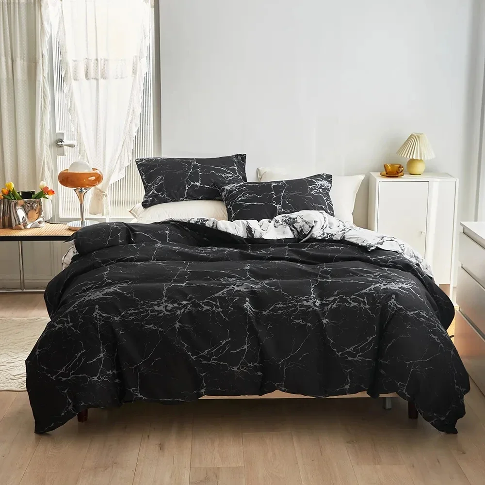 Marble Duvet Comforter Cover Quilt Bedding Set Pillowcases Black White Pink for Bedroom Singel Double Bed Twin Queen King Modern