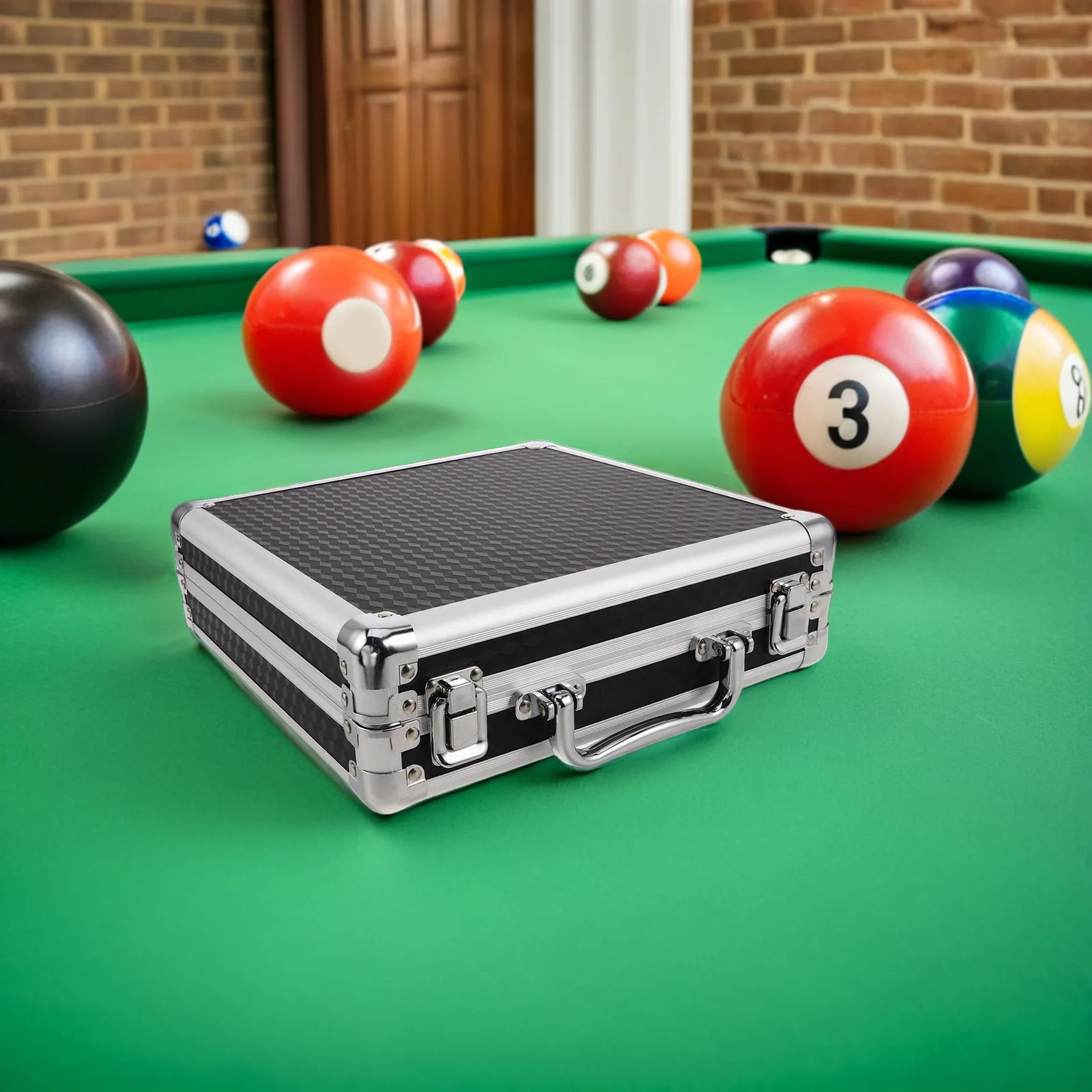 Black 8 Ball Snooker Box for Cue Sports Players Premium Quality Ball Organizer Lid and Non Slip Base for