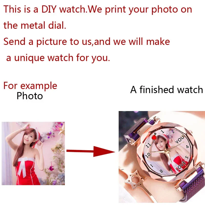 Custom Photo Watch Women's Golden Creative Watches Print Logo Picture Wristwatch Customized Wristwatch Personality Gift For Girl