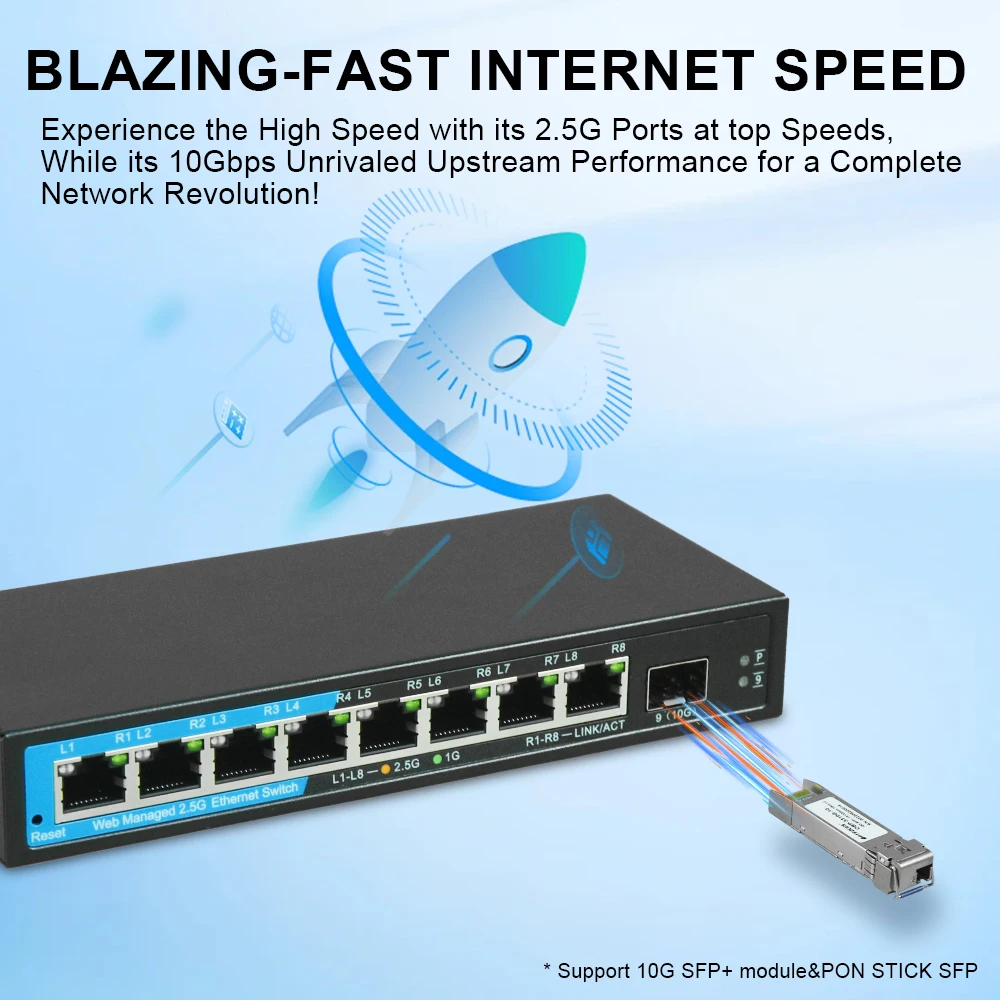 OPTFOCUS Web Managed 5 8 Port 2.5G Network Switch VLAN 2.5gbe RJ45 ethernet hub 10gbe sfp+ With Qos Link Aggregation