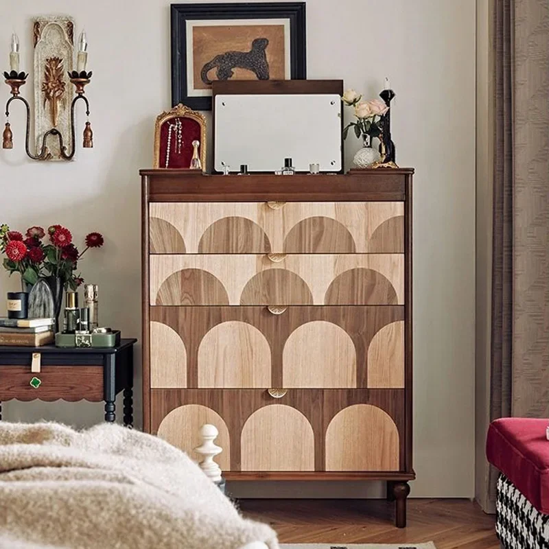 

French retro style solid wood chest dressing cabinet bedroom American decorative cabinet parquet storage drawer chest of drawers