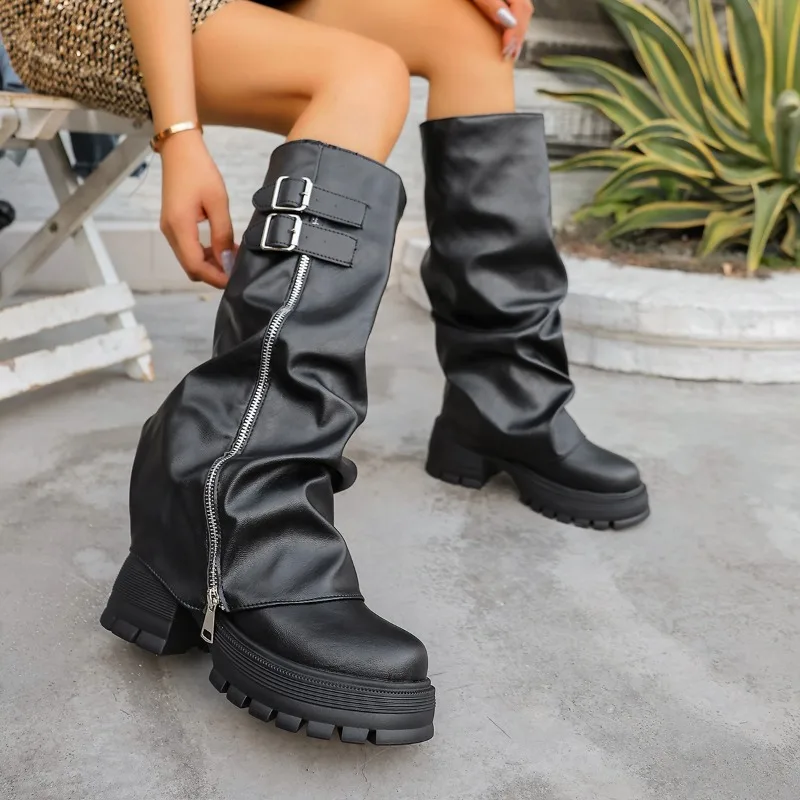 منصة تصميم تحسس بنطلون أنبوب الأحذية لخريف وشتاء 2025 جديد المرأة تنوعا حزام مشبك الأحذية #2