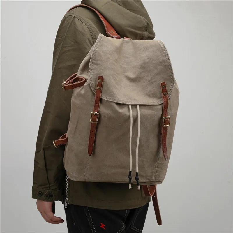 Vintage Oil Wax Waterproof Travel Backpack Leather Canvas Bag Backpack Computer Bag Large Capacity Travel Outdoor Mochilas