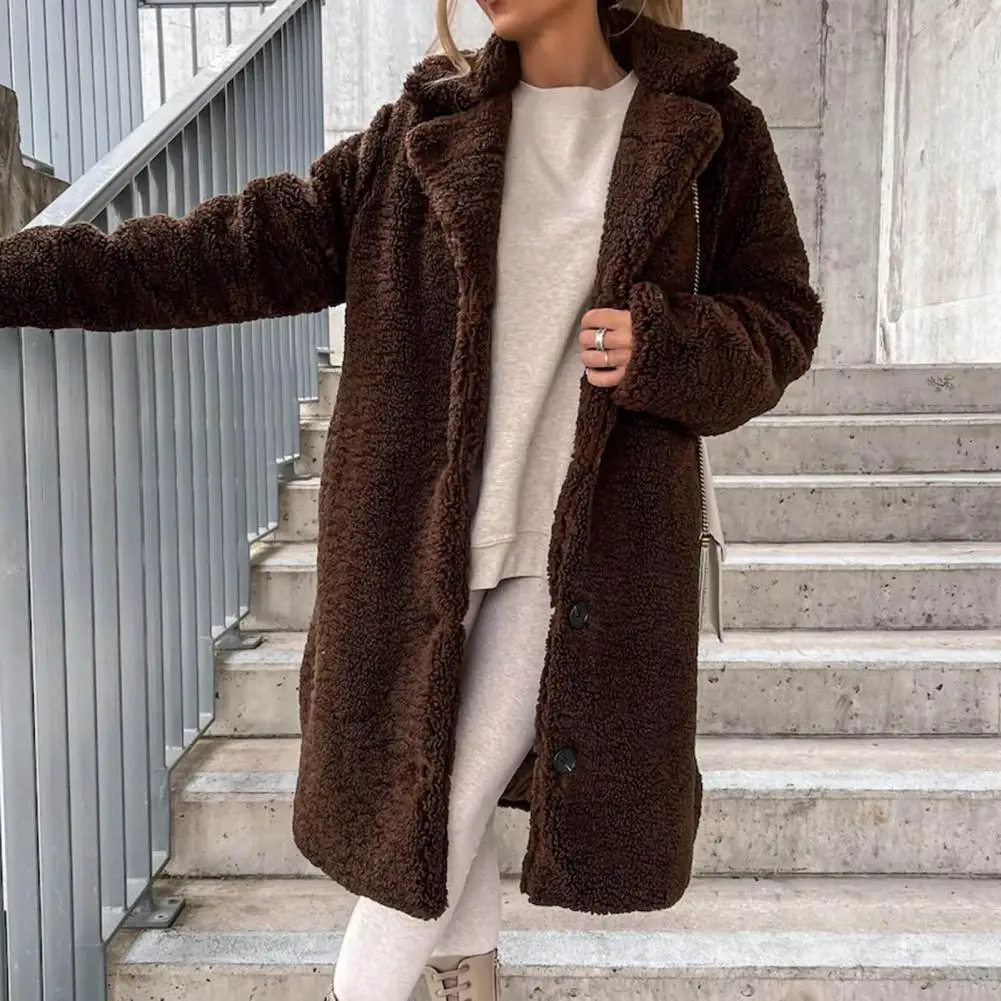 Women Trench Coat Plush Thicken Ladies Overcoat Single-breasted Teddy Jacket Long Style Outwear Streetwear For Autumn Winter