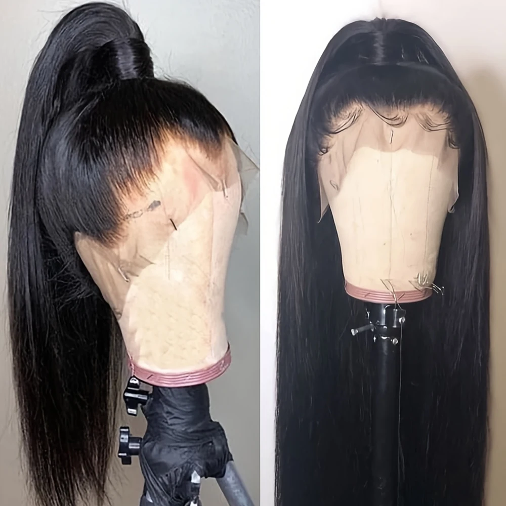 

Натуральный черный цвет волос, парик 13x4 с свободной линией разграничения, длинный прямой, с кружевной передней частью, термостойкий синтетический волоконный парик, без клея