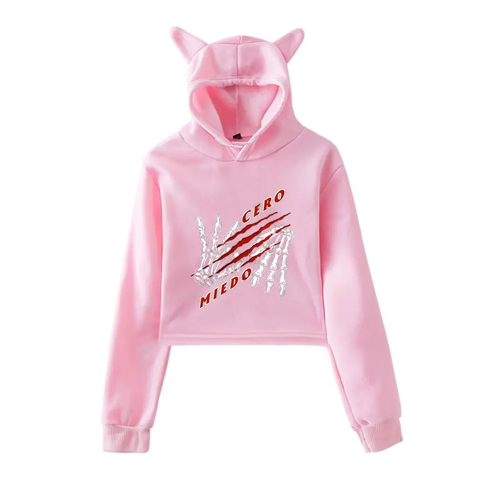 

Penta El Zero Miedo Merch винтажная уличная одежда 90-х годов с логотипом, толстовки с капюшоном для девочек, укороченный модный спортивный пуловер с кошачьими ушками