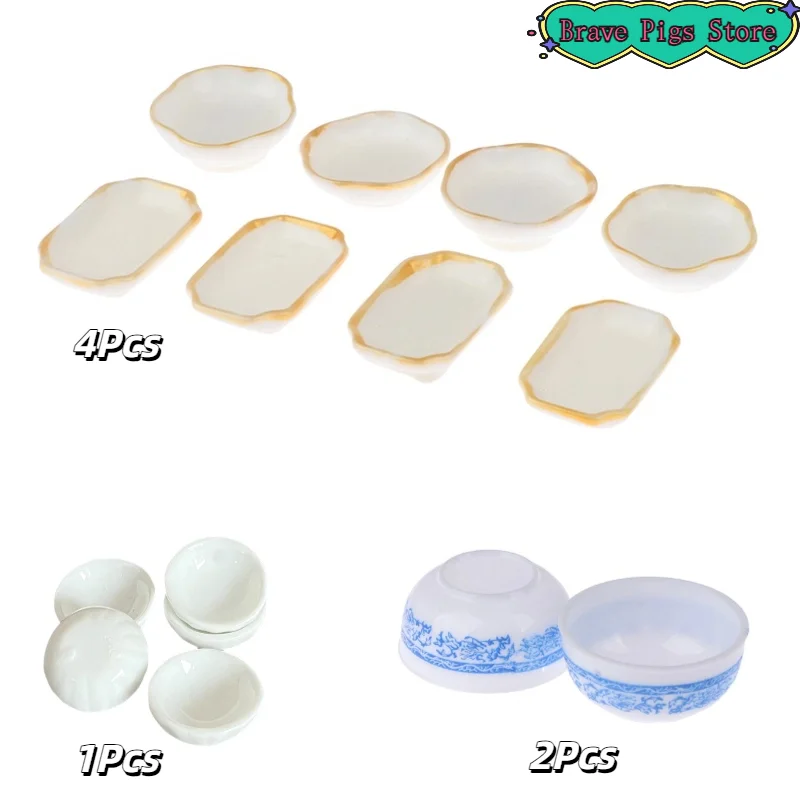 1/2/4Pcs Bowl Plate Model Decor Accessories Pastry Dishes Kitchen Miniature Food Tray Cake Dessert